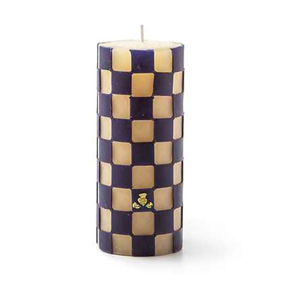 MACKENZIE-CHILDS Check 6" Navy Pillar Candle Courtly Check Home Gift Decor NEW - Picture 1 of 6
